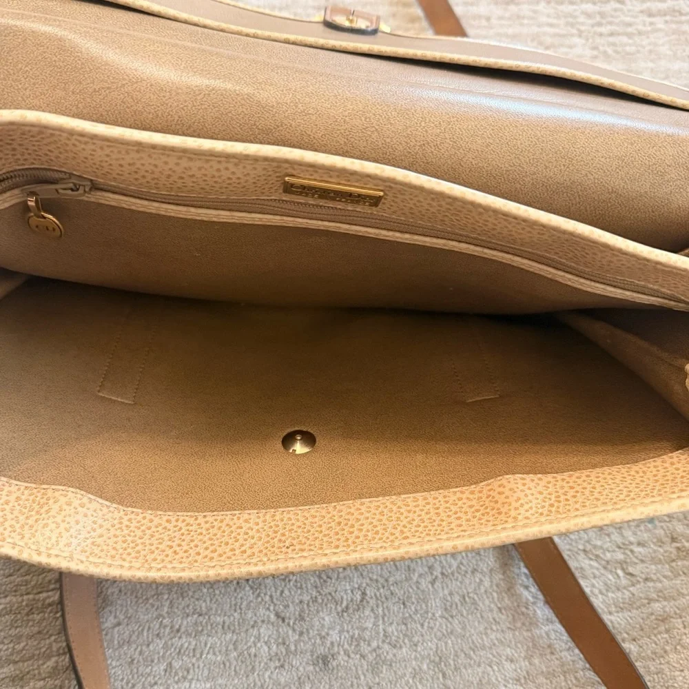 Christian Dior Vintage Tan Leather Double Handle Shoulder Bag with Gold CD Logo
